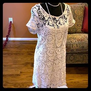 Cream lace dress.